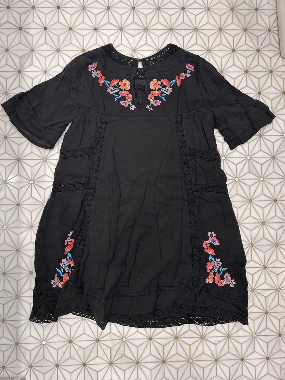 Free People Black Embroidered Tunic Dress